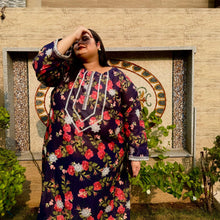 Rose Noir – Plus Size Black Chikankari Floral Kurti For Curvy Women PSW-9628