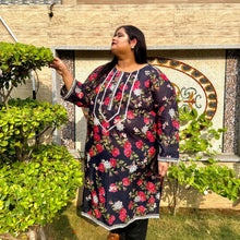 Rose Noir – Plus Size Black Chikankari Floral Kurti For Curvy Women PSW-9628