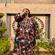 Rose Noir – Plus Size Black Chikankari Floral Kurti For Curvy Women PSW-9628