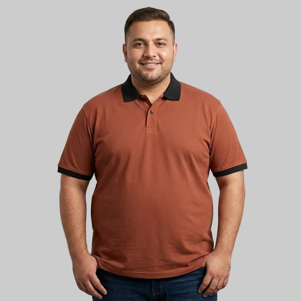 Rust Orange Contrast Collar Polo Shirt PSM-11558