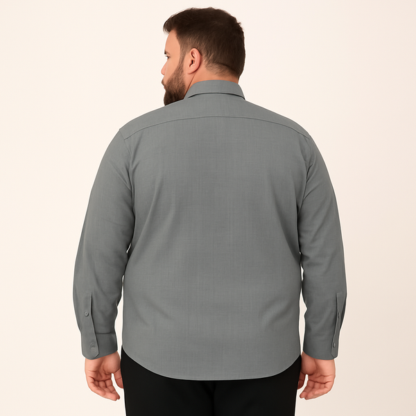 Plus-size Pakistani man wearing slate grey textured formal shirt