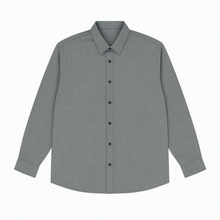 Plus-size Pakistani man wearing slate grey textured formal shirt