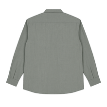 Plus-size Pakistani man wearing slate grey textured formal shirt