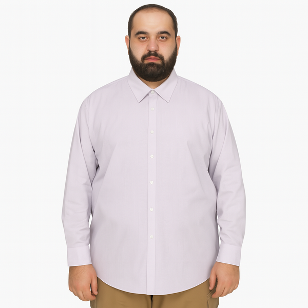Flat-lay of soft lavender formal shirt with long sleeves and cream buttons