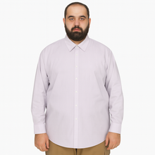 Flat-lay of soft lavender formal shirt with long sleeves and cream buttons