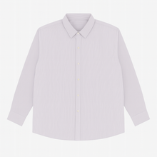 Flat-lay of soft lavender formal shirt with long sleeves and cream buttons