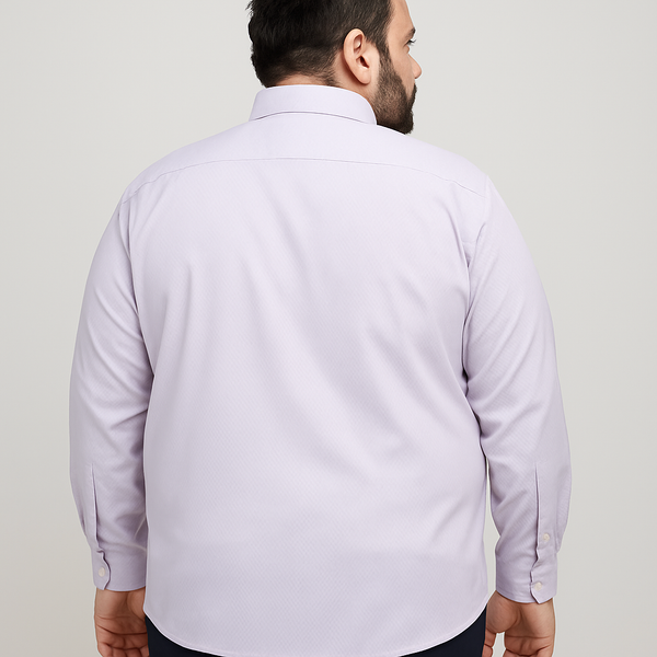 Flat-lay of soft lavender formal shirt with long sleeves and cream buttons