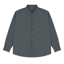 Plus-size Pakistani man wearing steel grey formal shirt with long sleeves