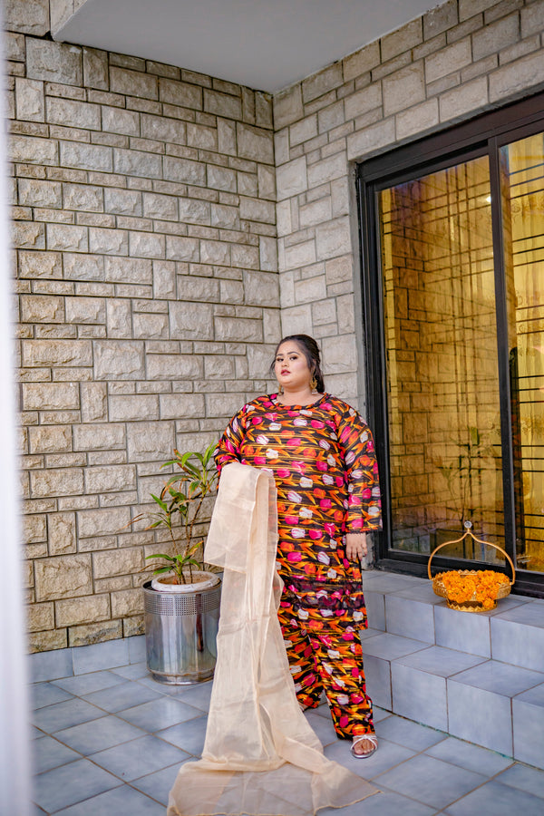 Urban Stroke – Plus Size Abstract Striped Zari Lawn Suit (2PC) PSW-9544