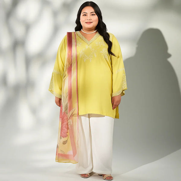 Butter Yellow Embroidered 3PC Lawn Suit with Printed Dupatta  – PSW-9867