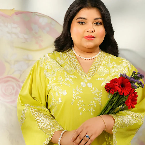 Butter Yellow Embroidered 3PC Lawn Suit with Printed Dupatta  – PSW-9867