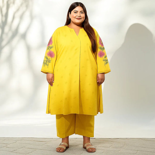 Sunshine Bloom – Plus Size 3PC Floral Stitched Suit (2XL–5XL)  – PSW-9868