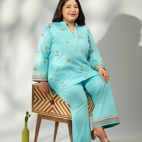 Aqua Grace – Plus Size 3PC Embroidered Suit (2XL–5XL)  - PSW-9869