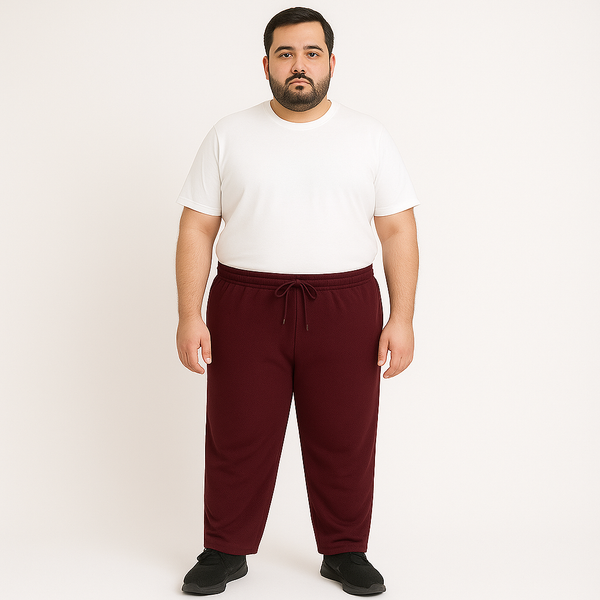Burgundy Mesh Polyester Plus Size Trouser PSM-9084