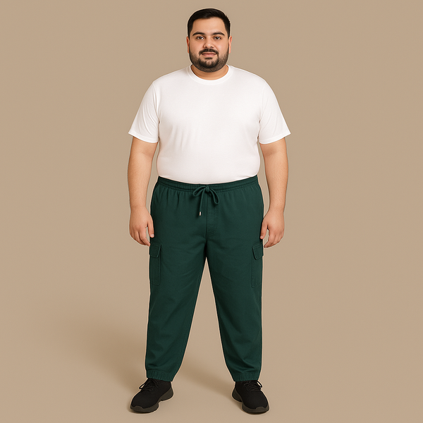 Teal Plus-Size Cargo Cotton Joggers PSM-8811